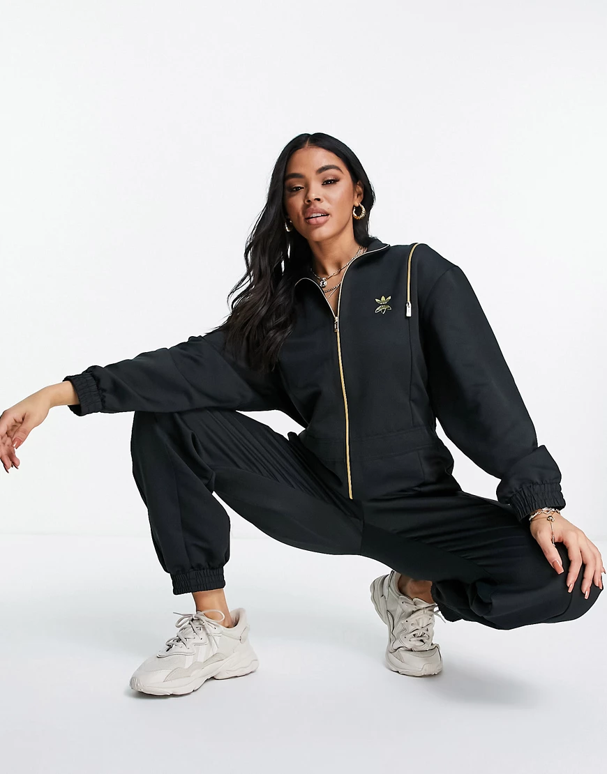 adidas Originals – Overall in Schwarz mit Reißverschlussdetail günstig online kaufen