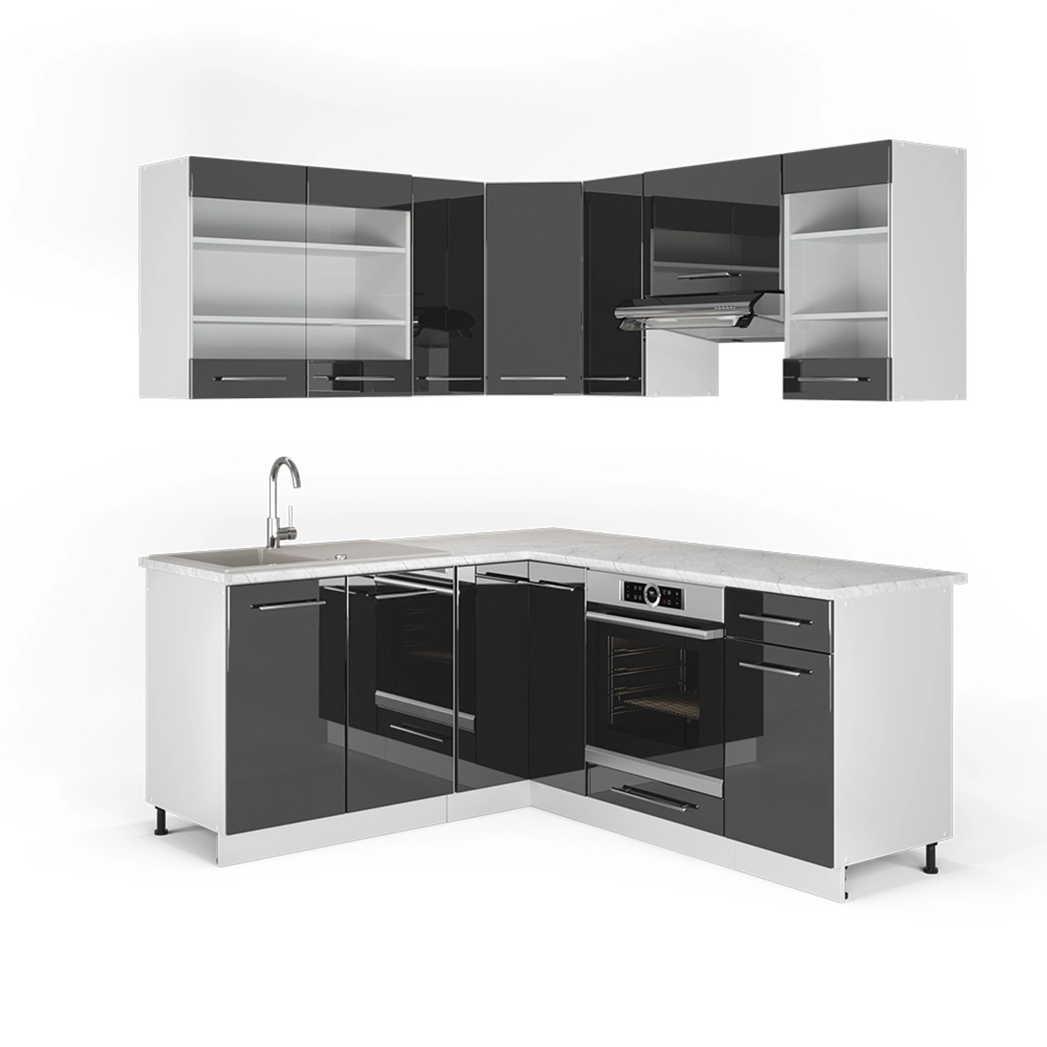 Vicco Winkelküche Fame-Line, Weiß Landhaus/Anthrazit, 160x190cm günstig online kaufen