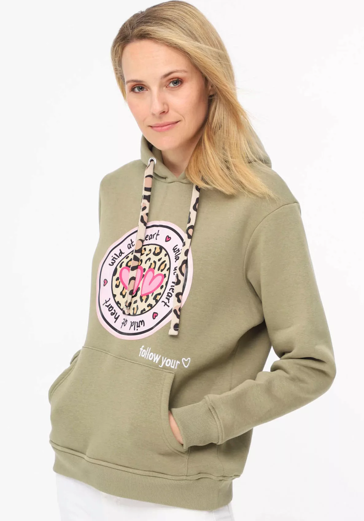 Zwillingsherz Hoodie, mit "Wild at Heart"-Aufdruck und Bindebänder in Leo-O günstig online kaufen