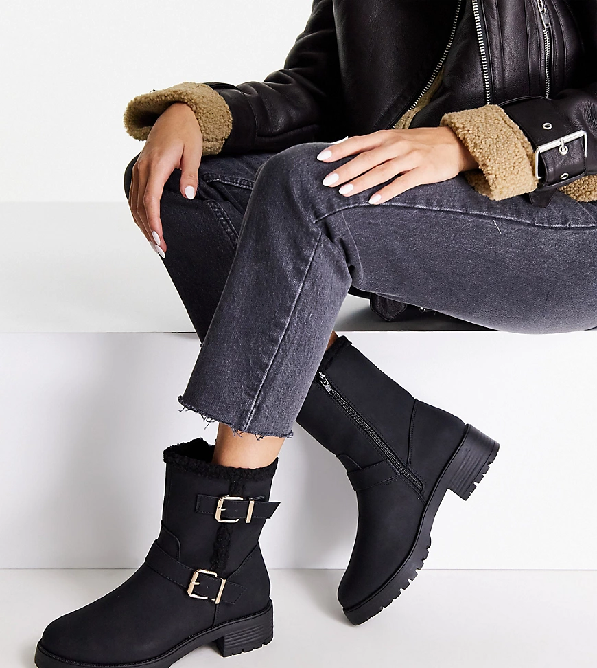 ASOS DESIGN Wide Fit – Amber – Wanderstiefel zum Hineinschlüpfen in Schwarz günstig online kaufen