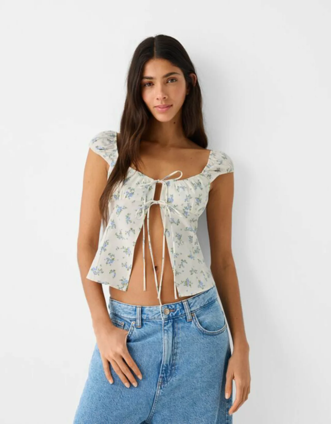 Bershka Cropped-Hemd Mit Schnürung Damen M Kombiniert günstig online kaufen