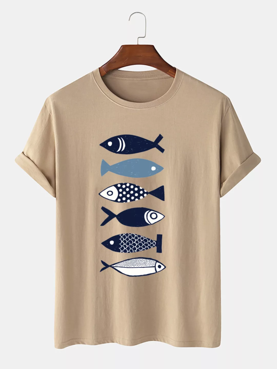 Herren 100% Baumwolle Fisch gedruckt Casual Kurzarm T-Shirts günstig online kaufen