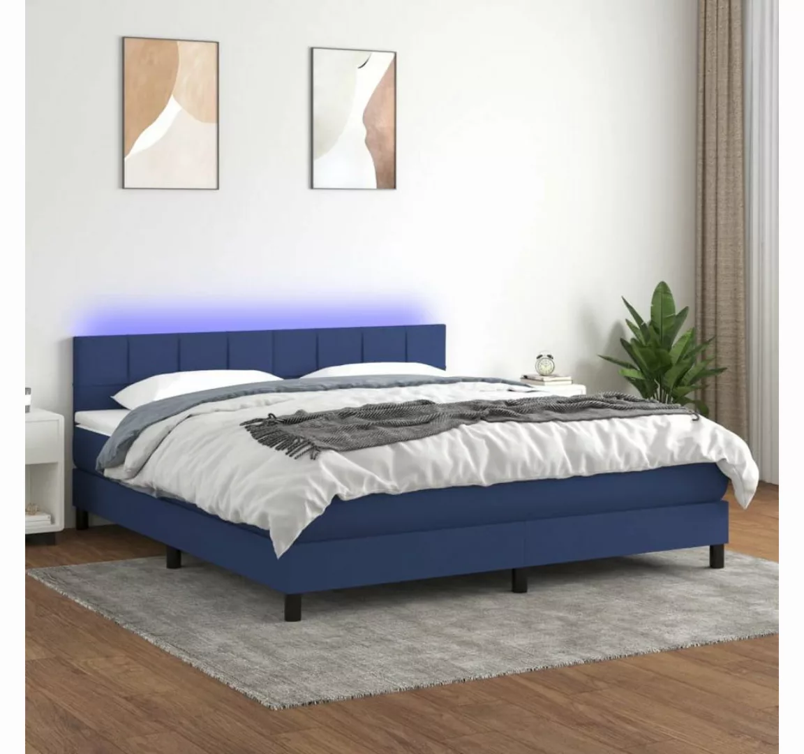 vidaXL Boxspringbett Boxspringbett mit Matratze LED Blau 180x200 cm Stoff B günstig online kaufen