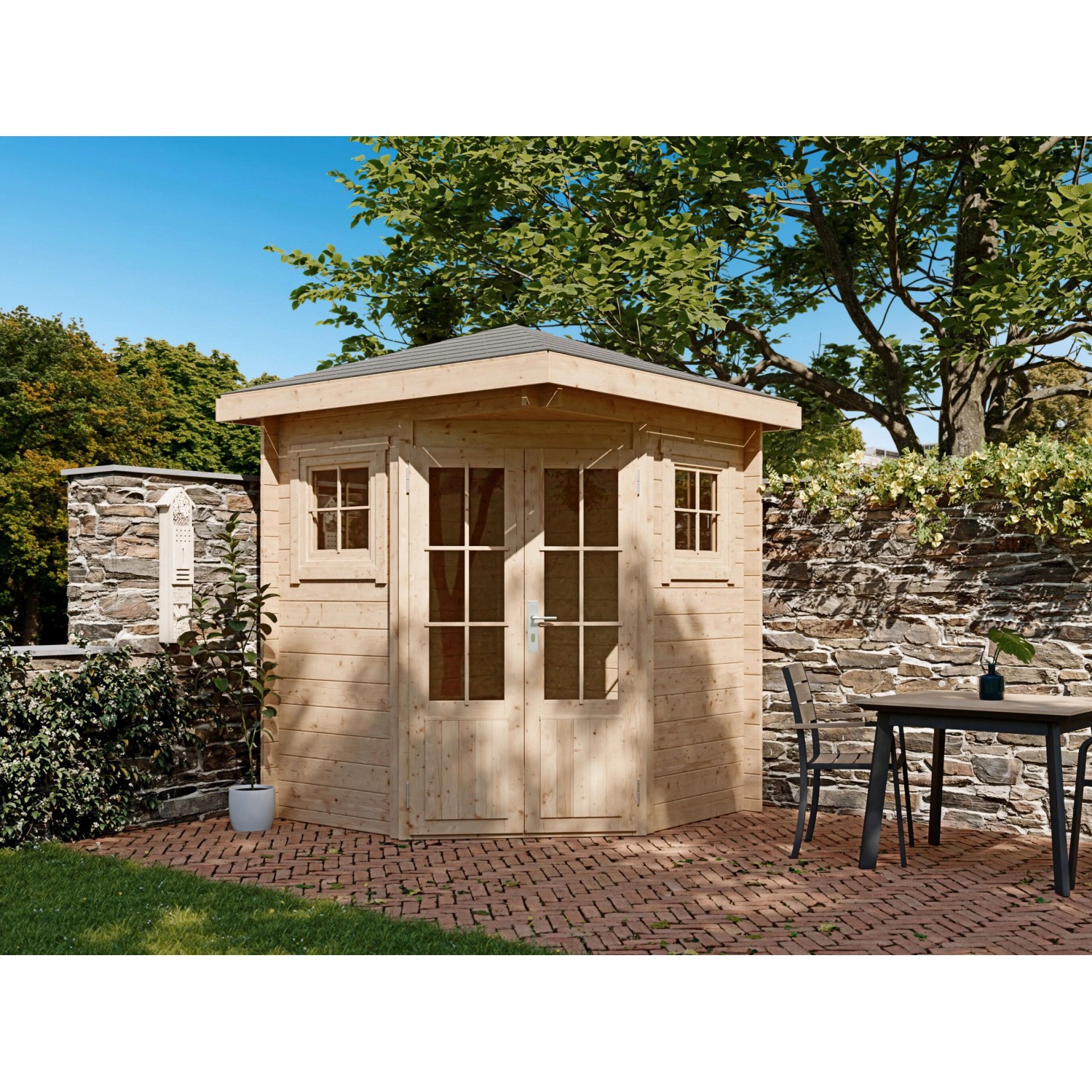 Fjordholz 5-Eck Gartenhaus Modell Evelyn 1A, Farblos imprägniert günstig online kaufen