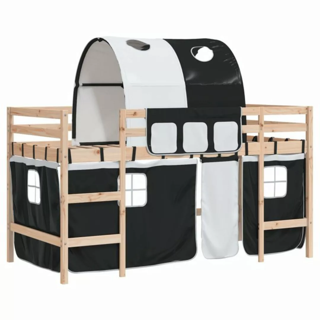 vidaXL Kinderhochbett mit Tunnel Weiß & Schwarz 90x200 cm Kiefernholz192788 günstig online kaufen