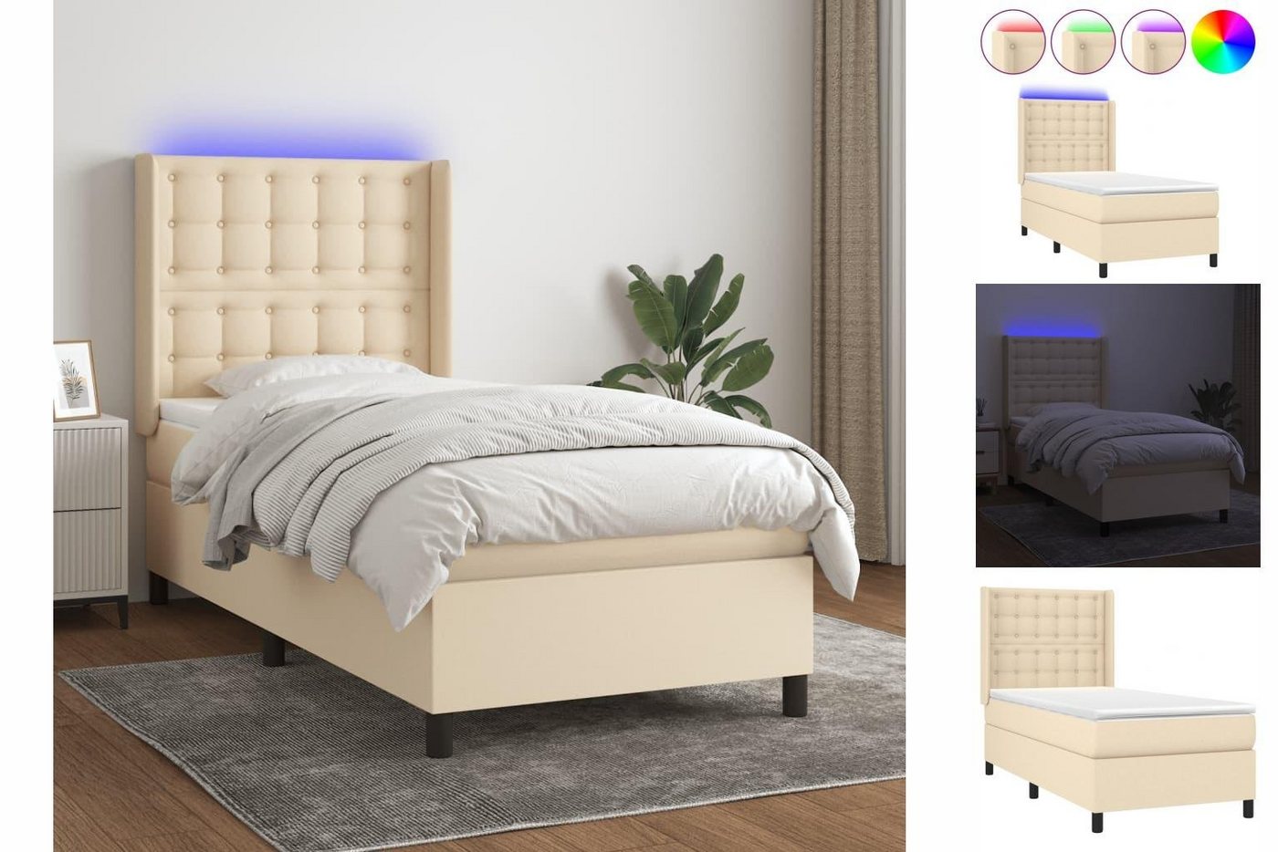 vidaXL Bettgestell Boxspringbett mit Matratze LED Creme 80x200 cm Stoff Bet günstig online kaufen