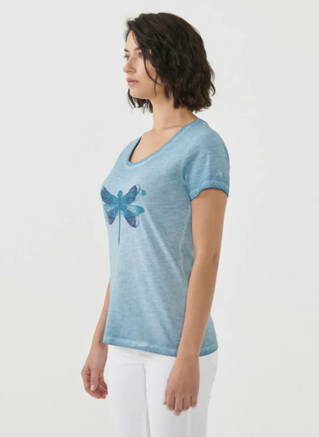 Cold Pigment Dyed T-shirt Aus Bio-baumwolle Mit Libellen-print günstig online kaufen