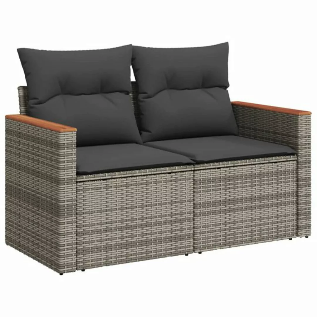 vidaXL Loungesofa Gartensofa 2-Sitzer mit Kissen Grau Poly Rattan, 1 Teile günstig online kaufen