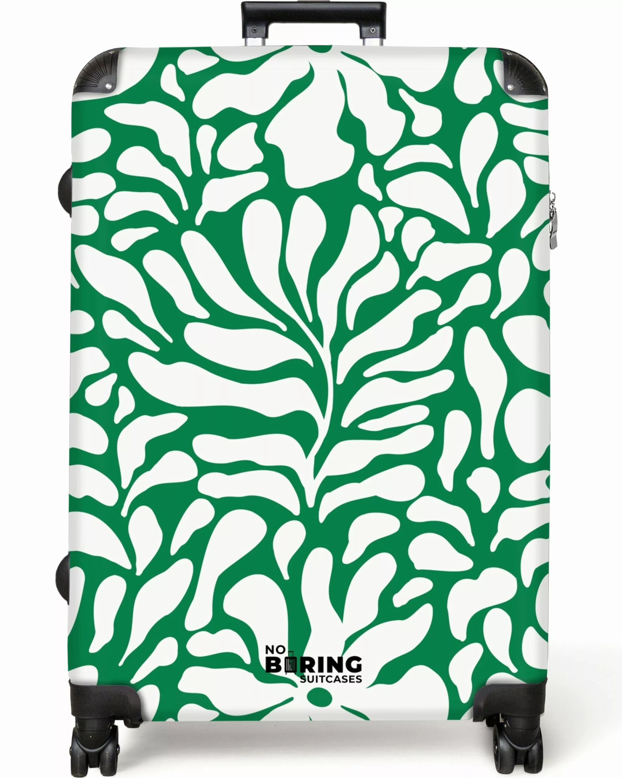 NoBoringSuitcases.com© Hartschalen-Trolley Grün mit weißem Blumendruck günstig online kaufen