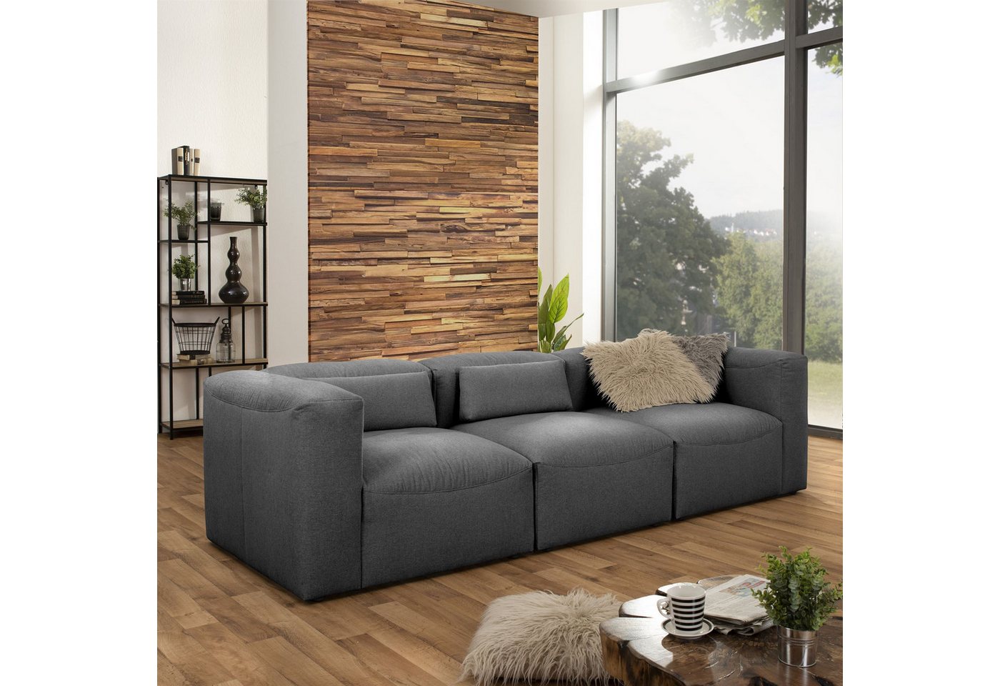 58 aufm Kessel Sofa 3-Sitzer Kaleigh Bezug Flachgewebe Kunststoff schwarz / günstig online kaufen