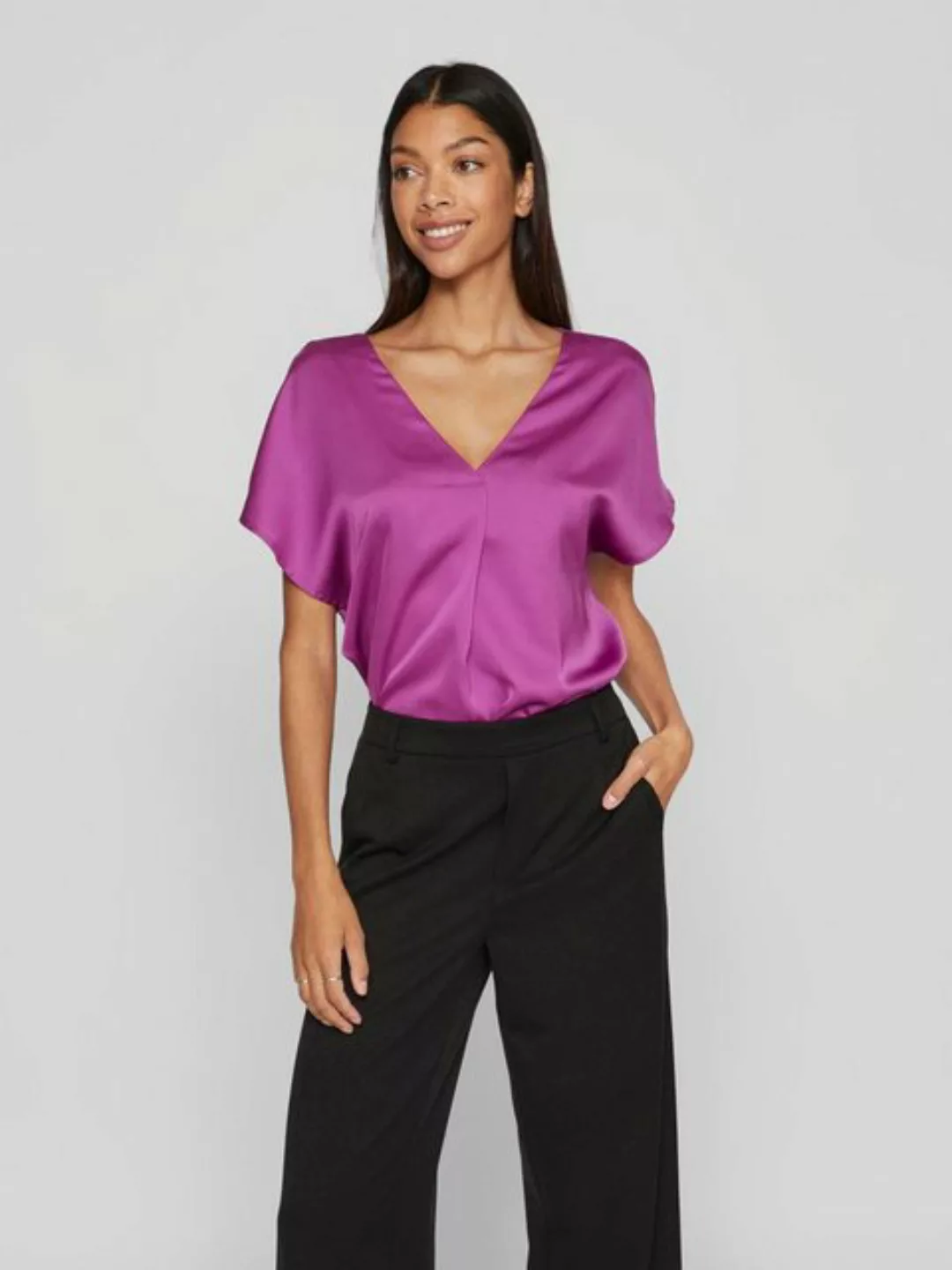 Vila V-Shirt "VIELLETTE V-NECK S/S SATIN TOP - NOOS" günstig online kaufen