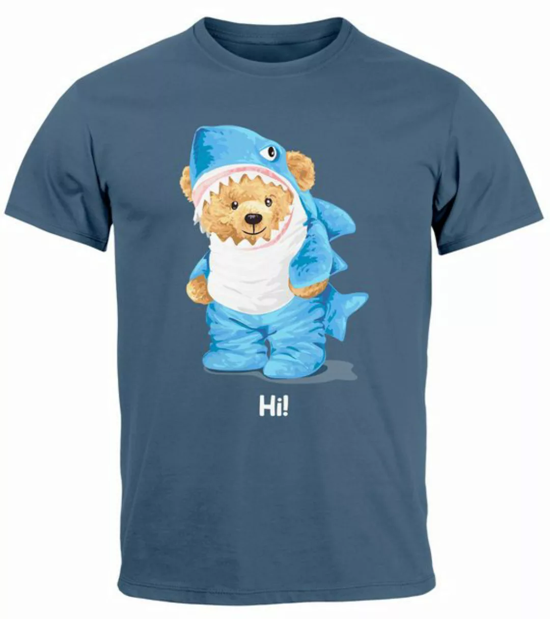 Neverless Print-Shirt Herren T-Shirt Hai Hi Teddy Bär Witz Parodie Printshi günstig online kaufen