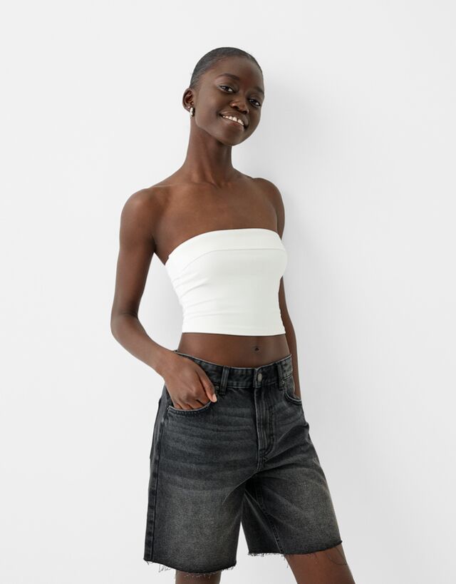 Bershka Jeans-Bermudashorts Damen 40 Schwarz günstig online kaufen