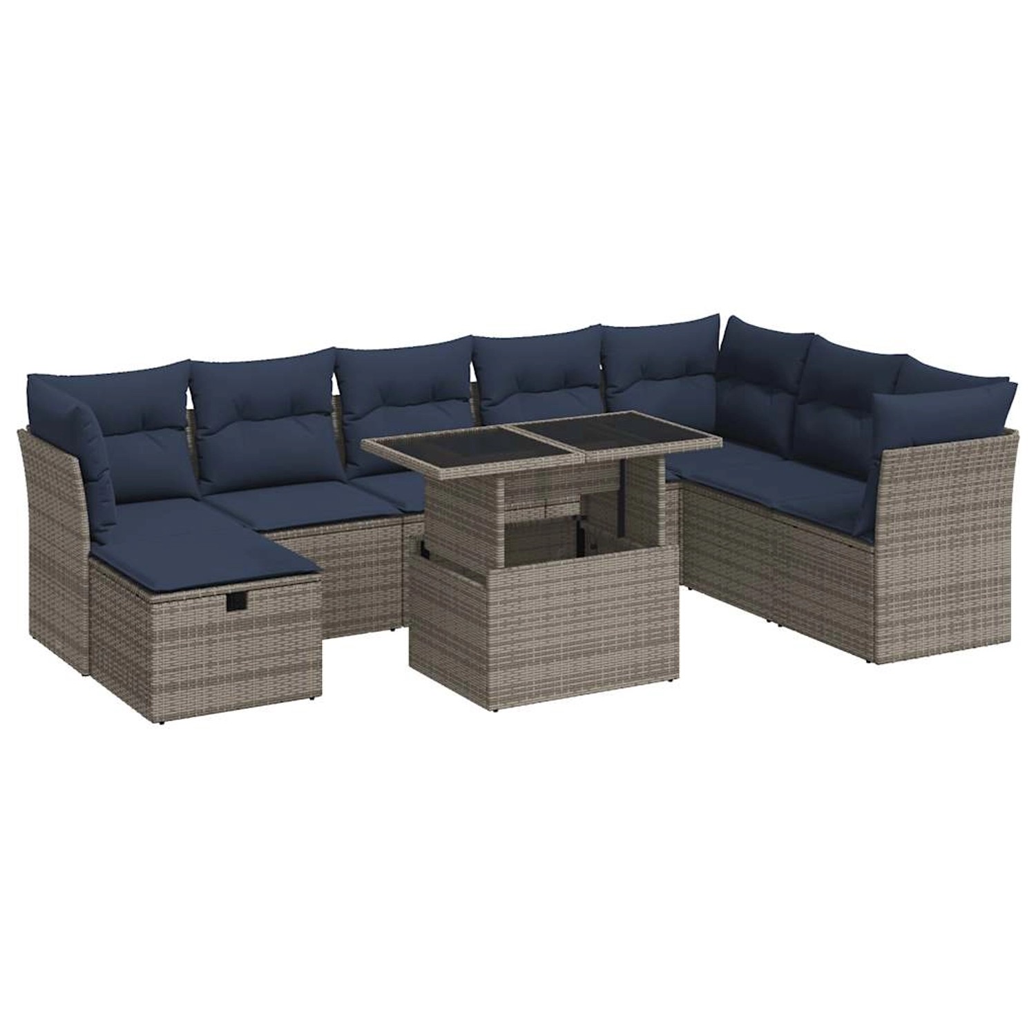 vidaXL 9-Tlg Garten-Sofagarnitur mit Kissen Grau Poly Rattan Akazie 3327801 günstig online kaufen