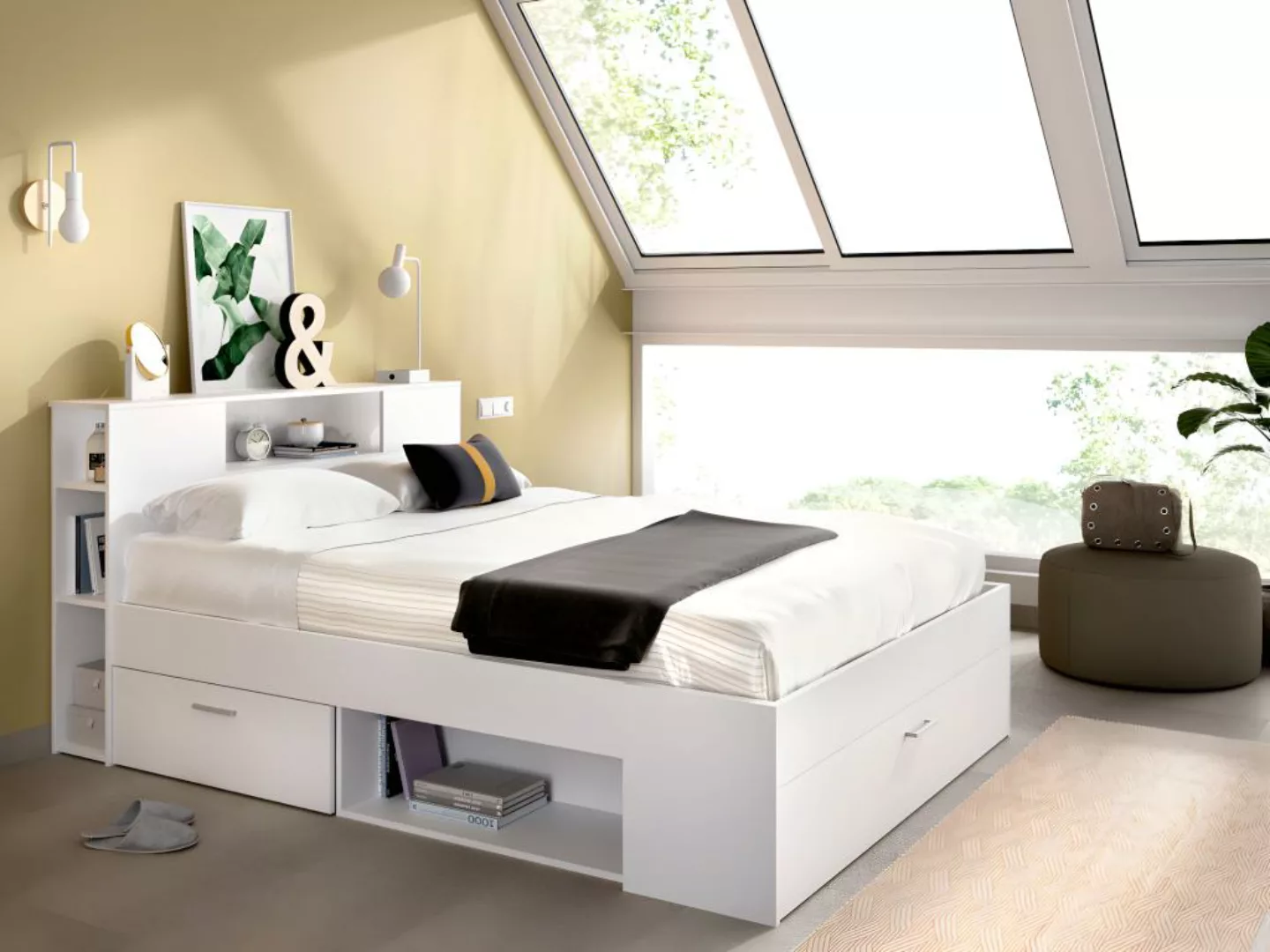 Bett mit Stauraum & Schubladen + Lattenrost + Matratze - 140 x 190 cm - Wei günstig online kaufen