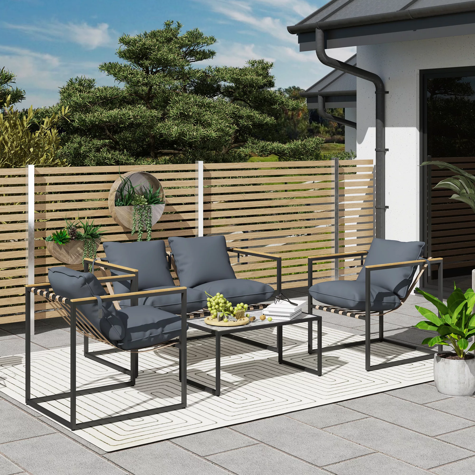 Outsunny Stahl Gartenmöbel Set 4 Personen wetterfest Balkonmöbel-Set mit 2e günstig online kaufen