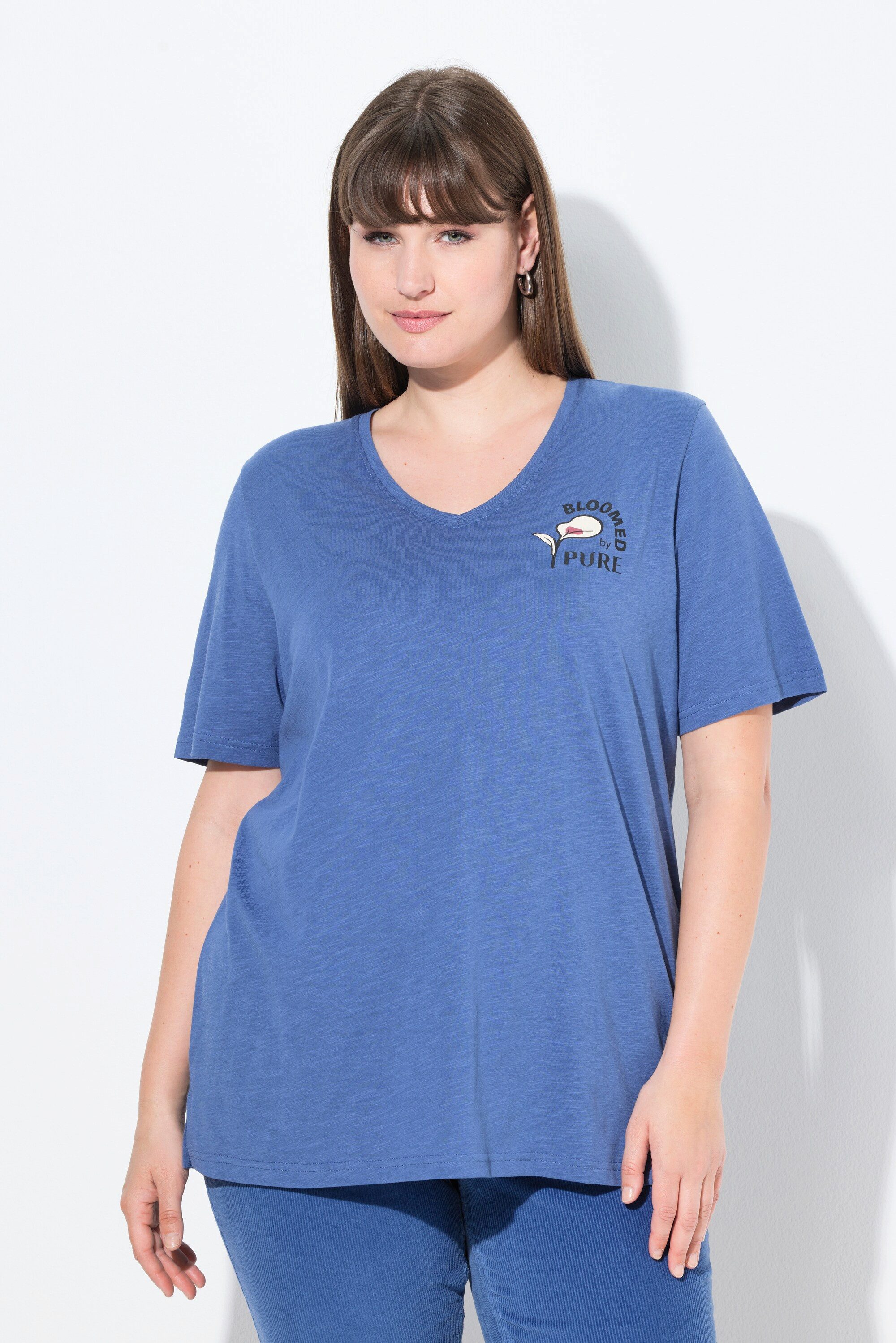 Ulla Popken T-Shirt T-Shirt Blüte V-Ausschnitt günstig online kaufen