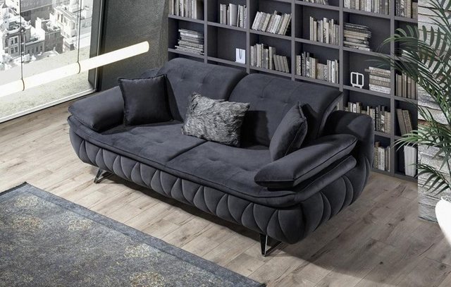 JVmoebel Sofa Schwarz 3-Sitzer Wohnzimmer Stoffsofa Modern Deisgn mit Kisse günstig online kaufen