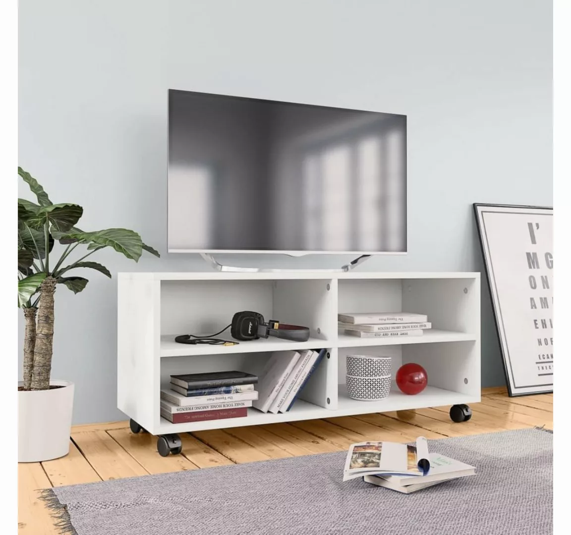 vidaXL TV-Schrank TV-Schrank mit Rollen Weiß 903535 cm Spanplatte Lowboard günstig online kaufen