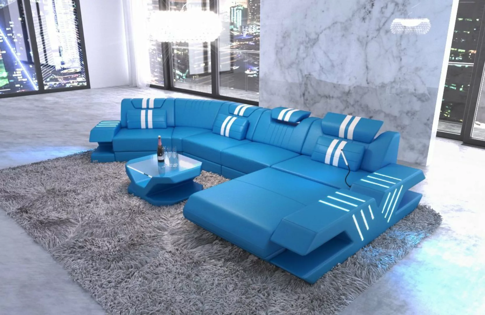 Sofa Dreams Wohnlandschaft Ledercouch Sofa Leder Venedig C Form Ledersofa, günstig online kaufen