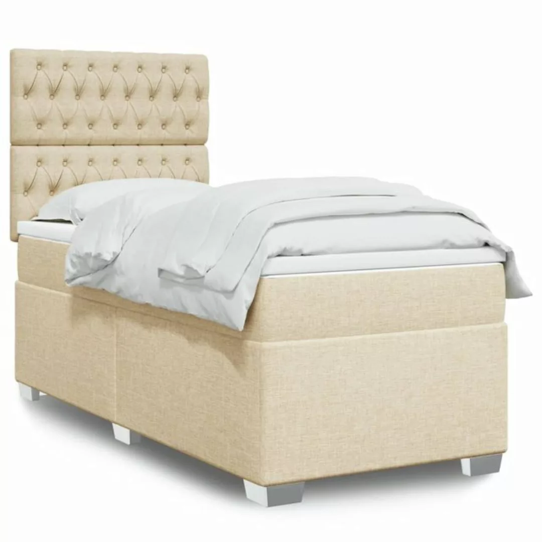 vidaXL Boxspringbett, Boxspringbett mit Matratze Creme 80x200 cm Stoff günstig online kaufen