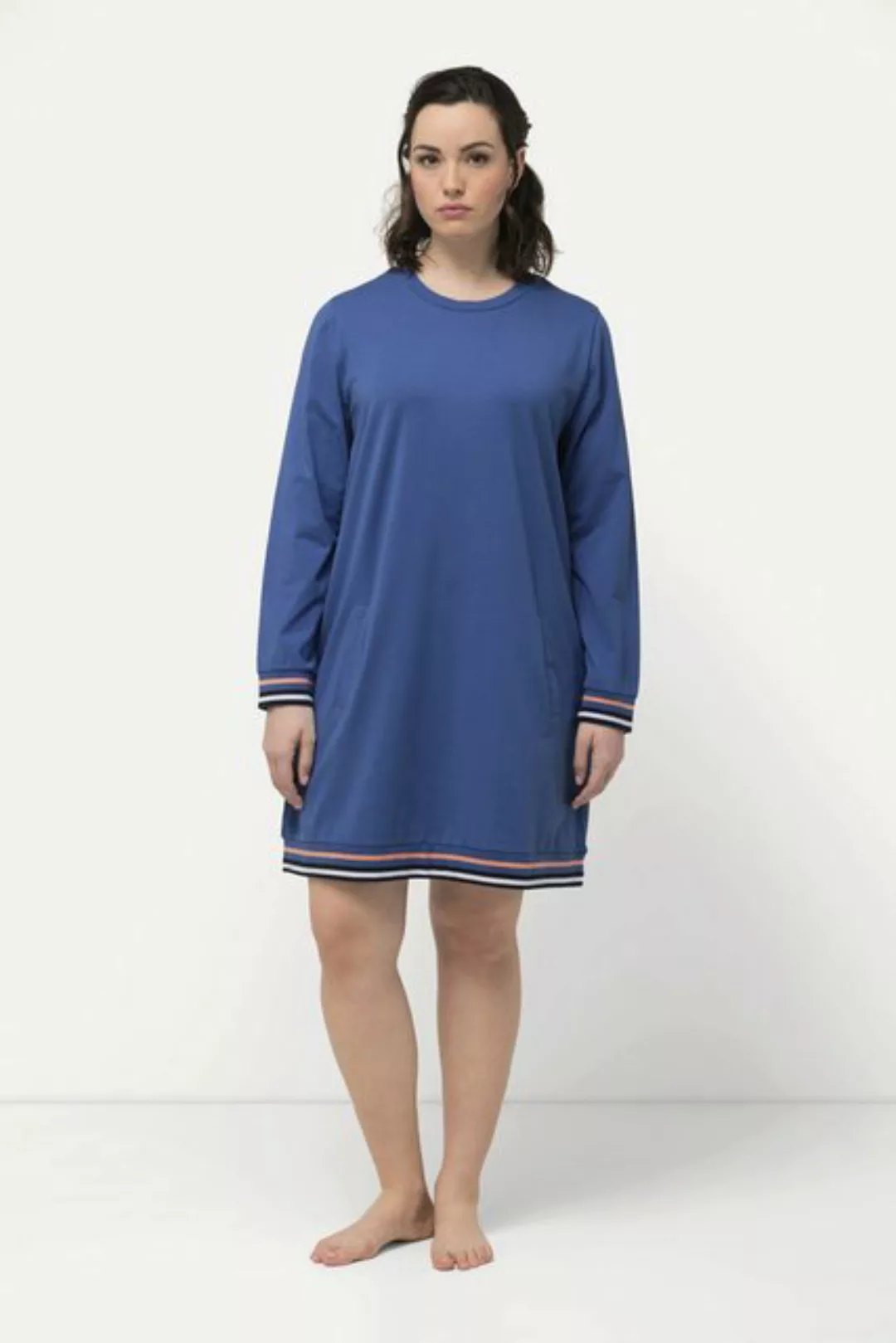 Ulla Popken Jerseykleid Loungewear-Kleid Ringelbündchen Rundhals Langarm günstig online kaufen