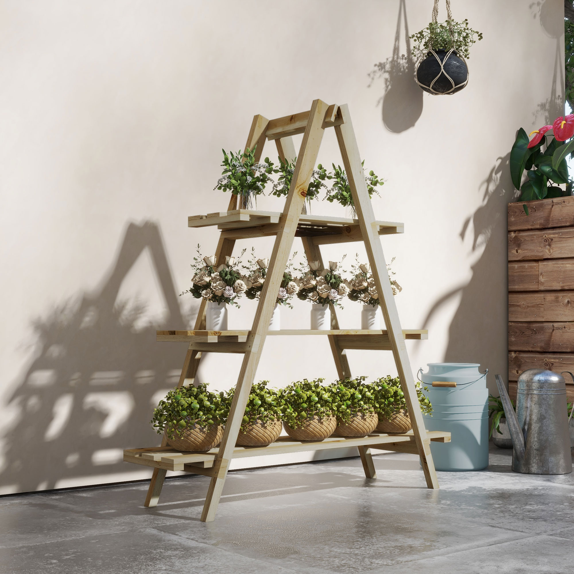 Outsunny Pyramidenförmiges klappbares Blumenregal aus Holz - Holzpflanzenst günstig online kaufen