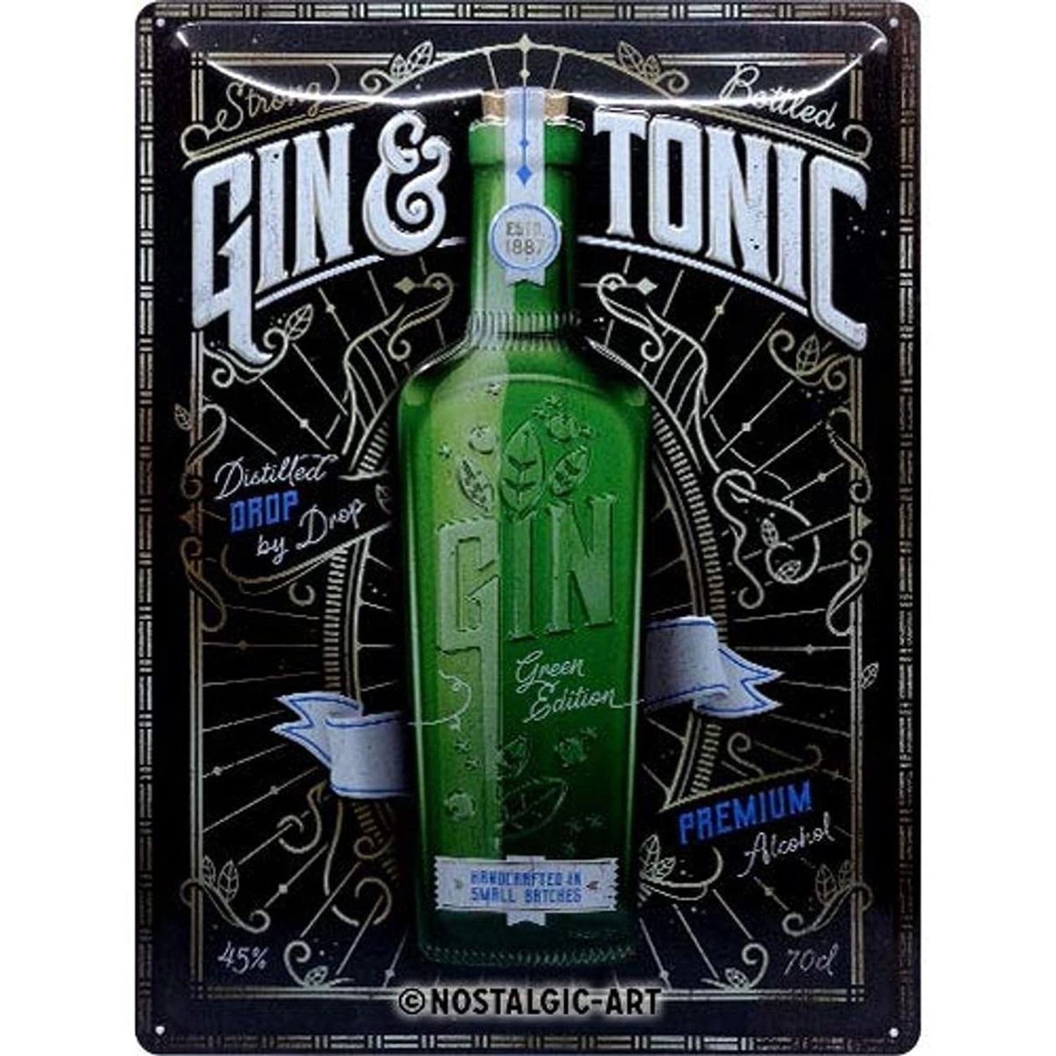 Nostalgic-Art Blechschild 30 x 40 cm - Open Bar - Gin & Tonic Green Edition günstig online kaufen