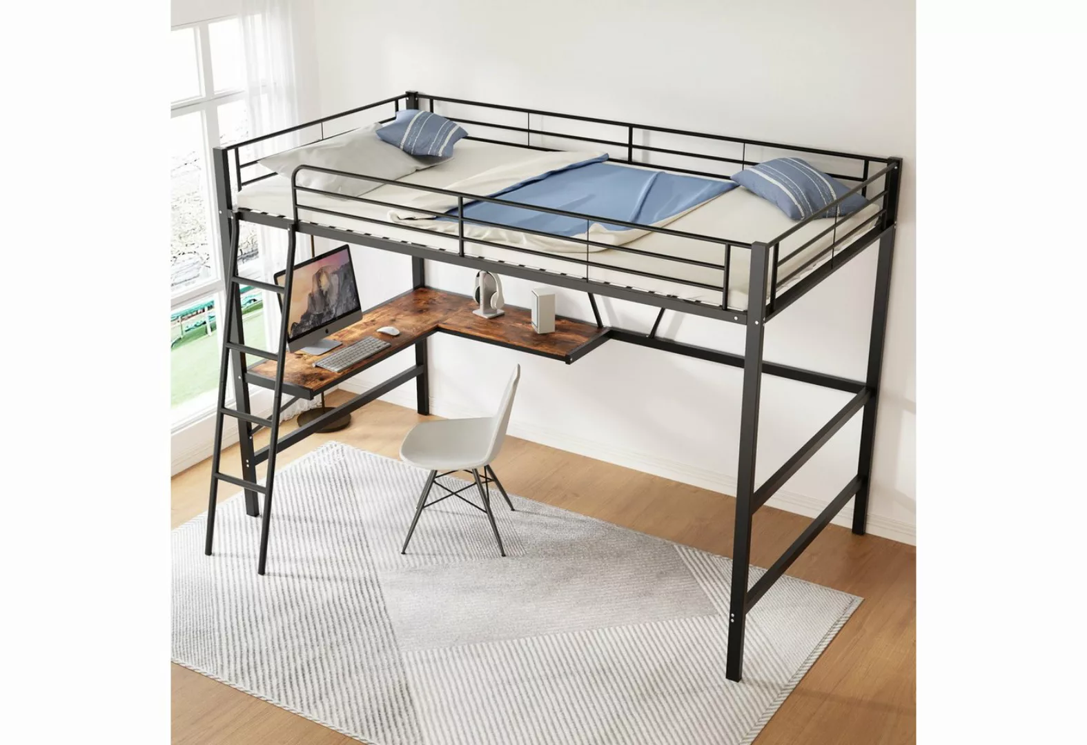 Gotagee Metallbett Gästebett Hochbett Bettgestell 90x200cm Eisenbett mit Sc günstig online kaufen