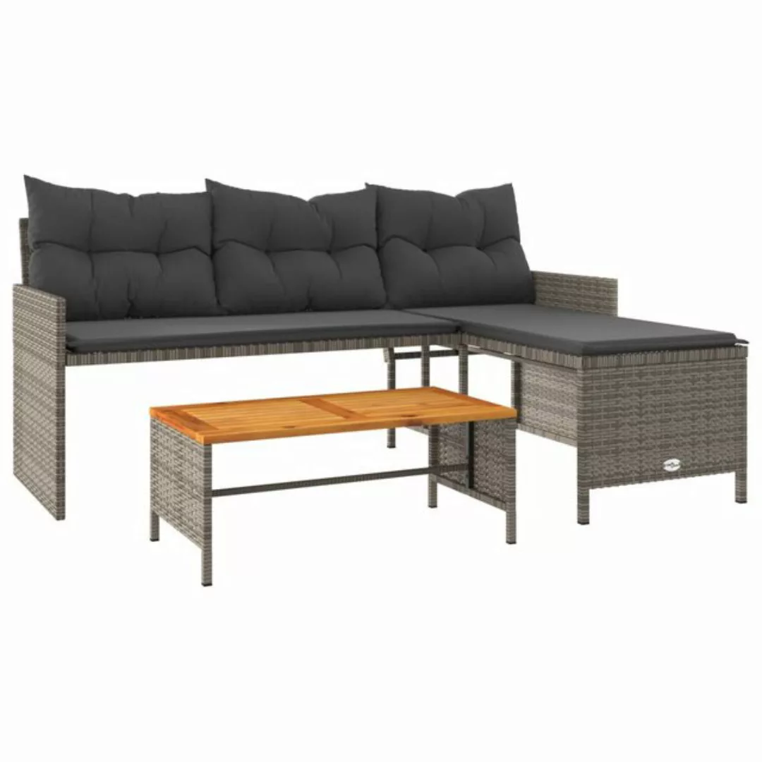 vidaXL Loungesofa Gartensofa in L-Form mit Tisch und Kissen Grau Poly Ratta günstig online kaufen