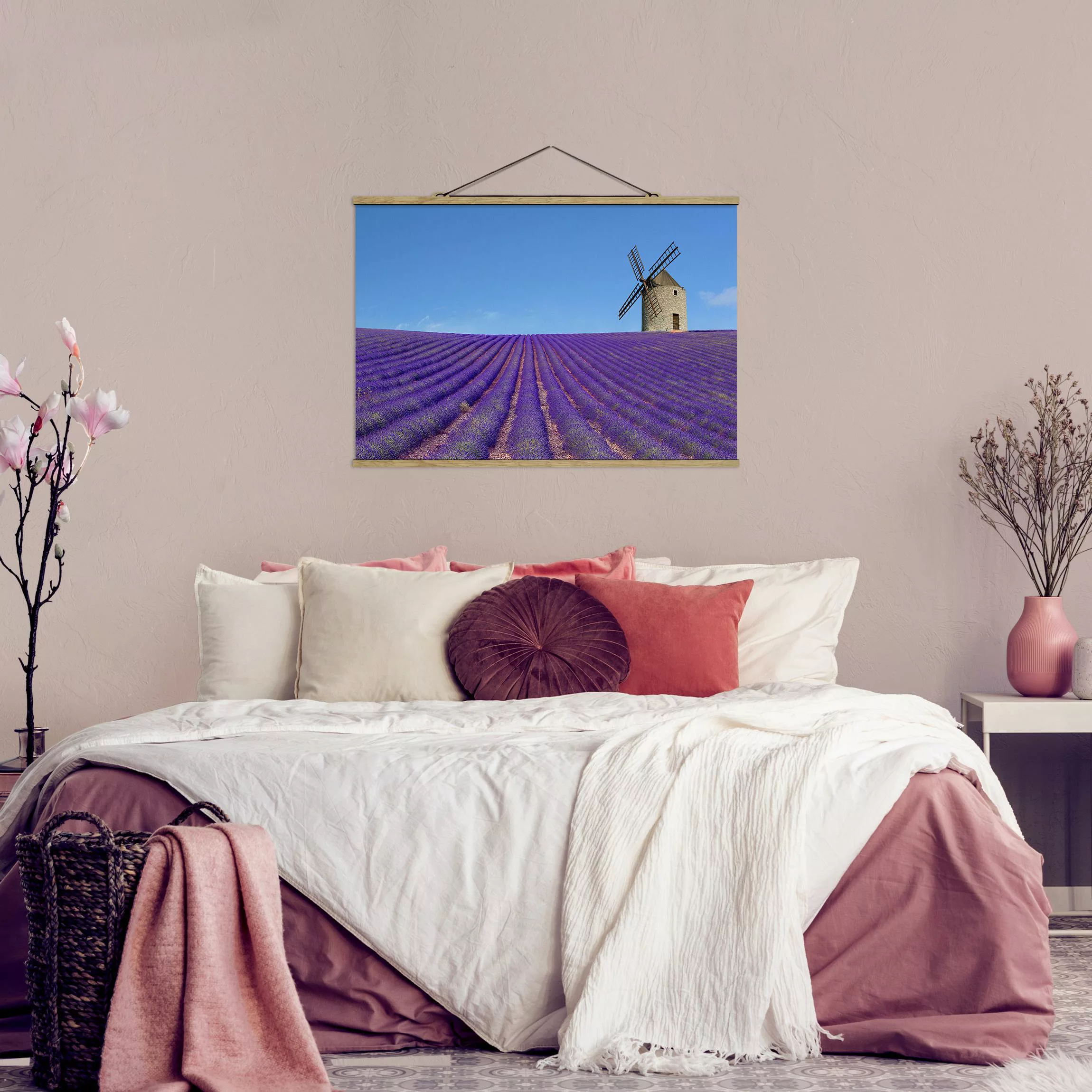 Stoffbild Landschaft mit Posterleisten - Querformat Lavendelduft in der Pro günstig online kaufen