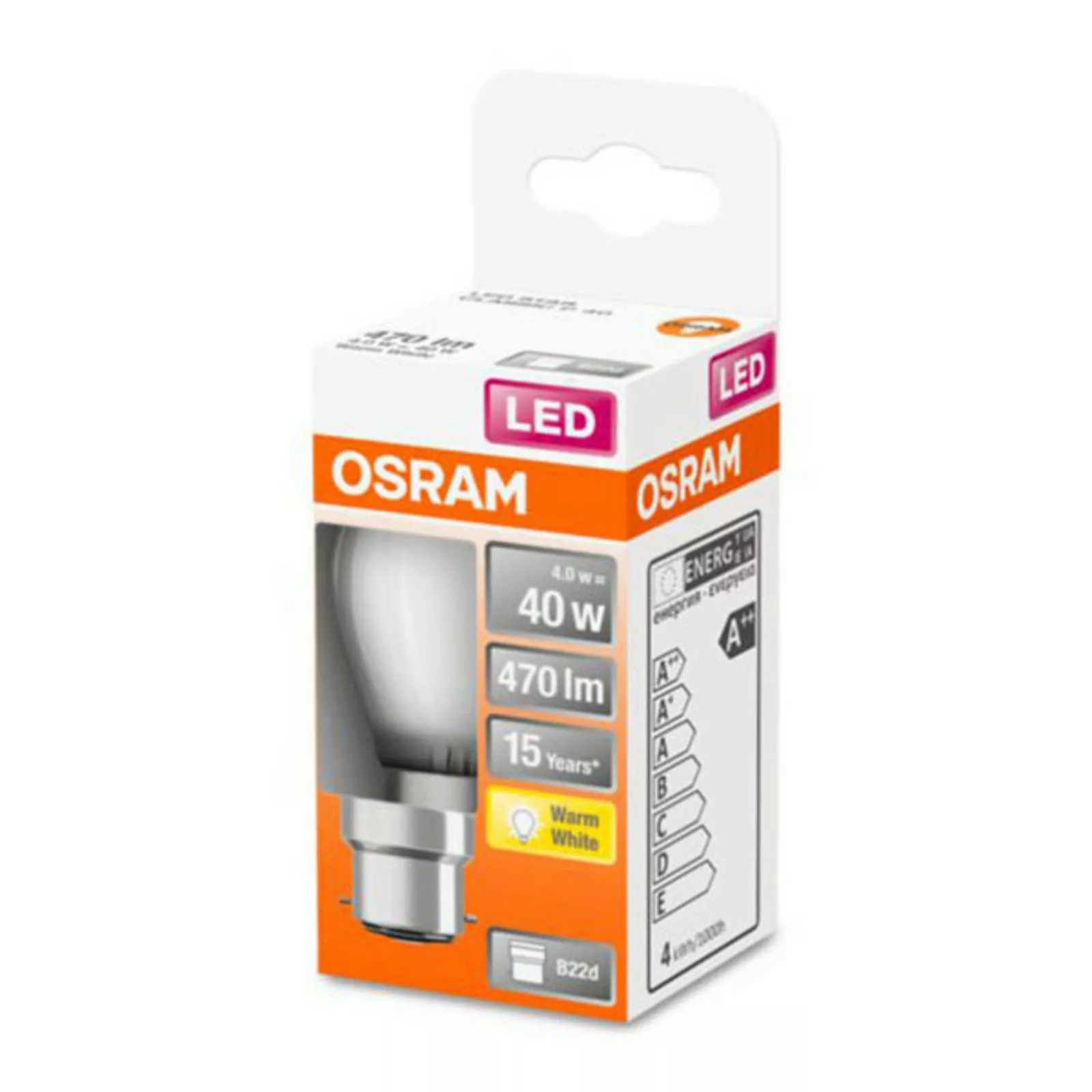 OSRAM LED-Tropfenlampe B22d 4W 2.700K matt günstig online kaufen