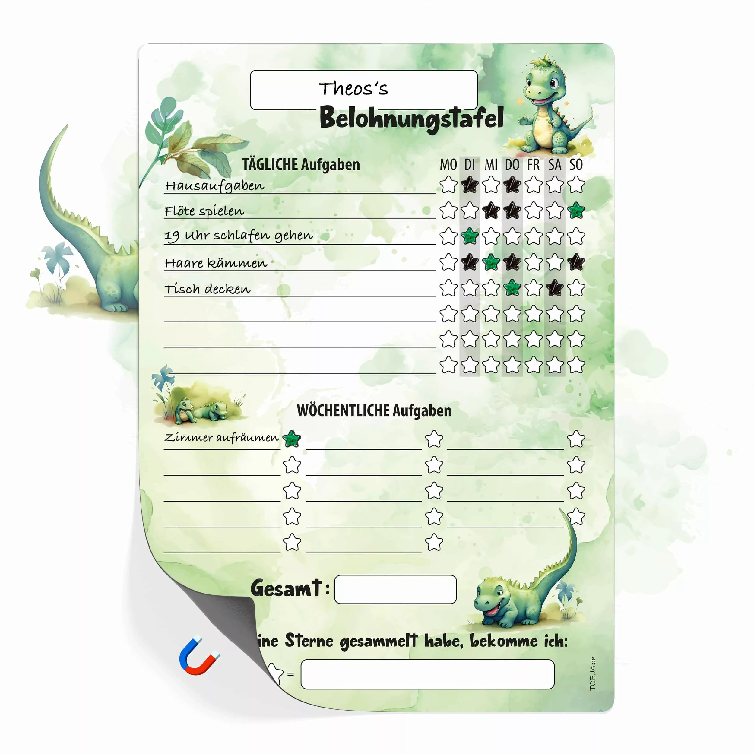 TOBJA Magnettafel Belohnungstafel Dino Kinder A4 günstig online kaufen