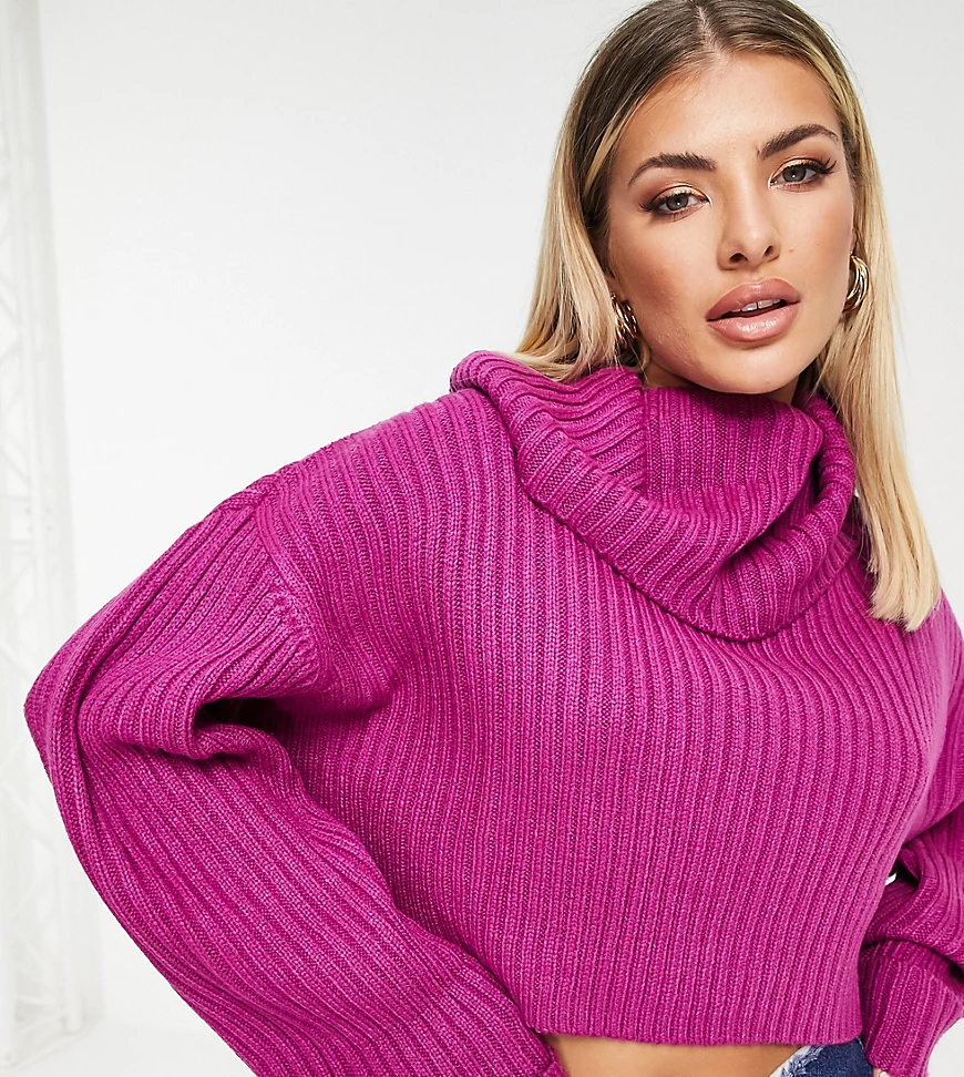 ASYOU – Kurz geschnittener Rollkragenpullover in Rosa-Grau günstig online kaufen