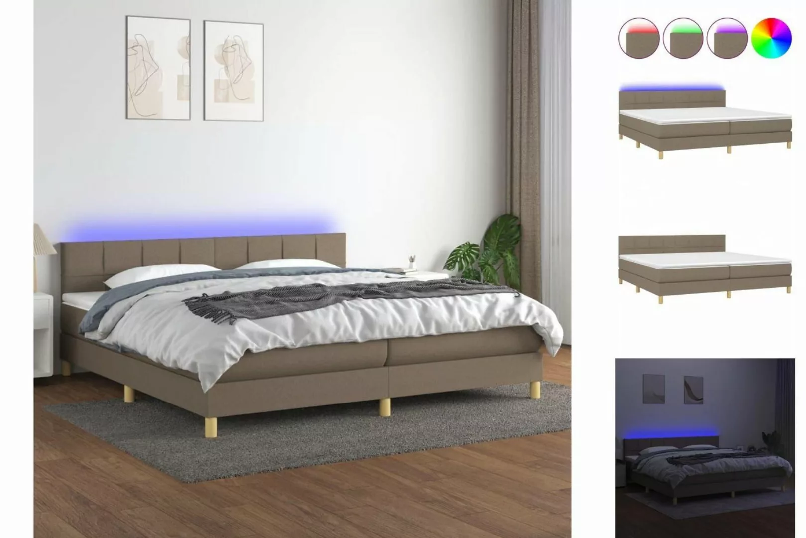 vidaXL Boxspringbett Boxspringbett mit Matratze LED Taupe 200x200 cm Stoff günstig online kaufen