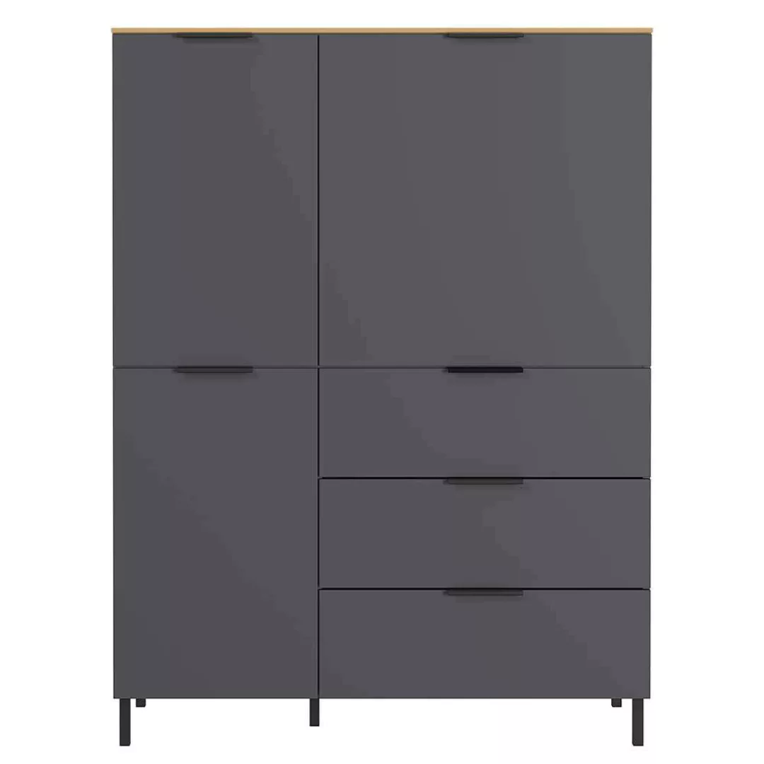 Dunkelgraues Highboard 146 cm hoch Soft Close Türen günstig online kaufen