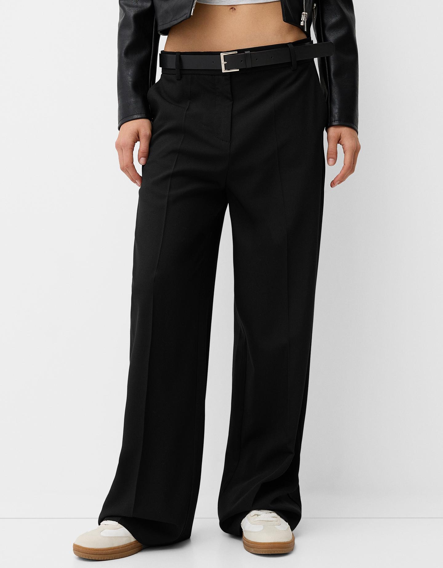 Bershka Tailoring-Hose Mit Gürtel Damen 40 Schwarz günstig online kaufen