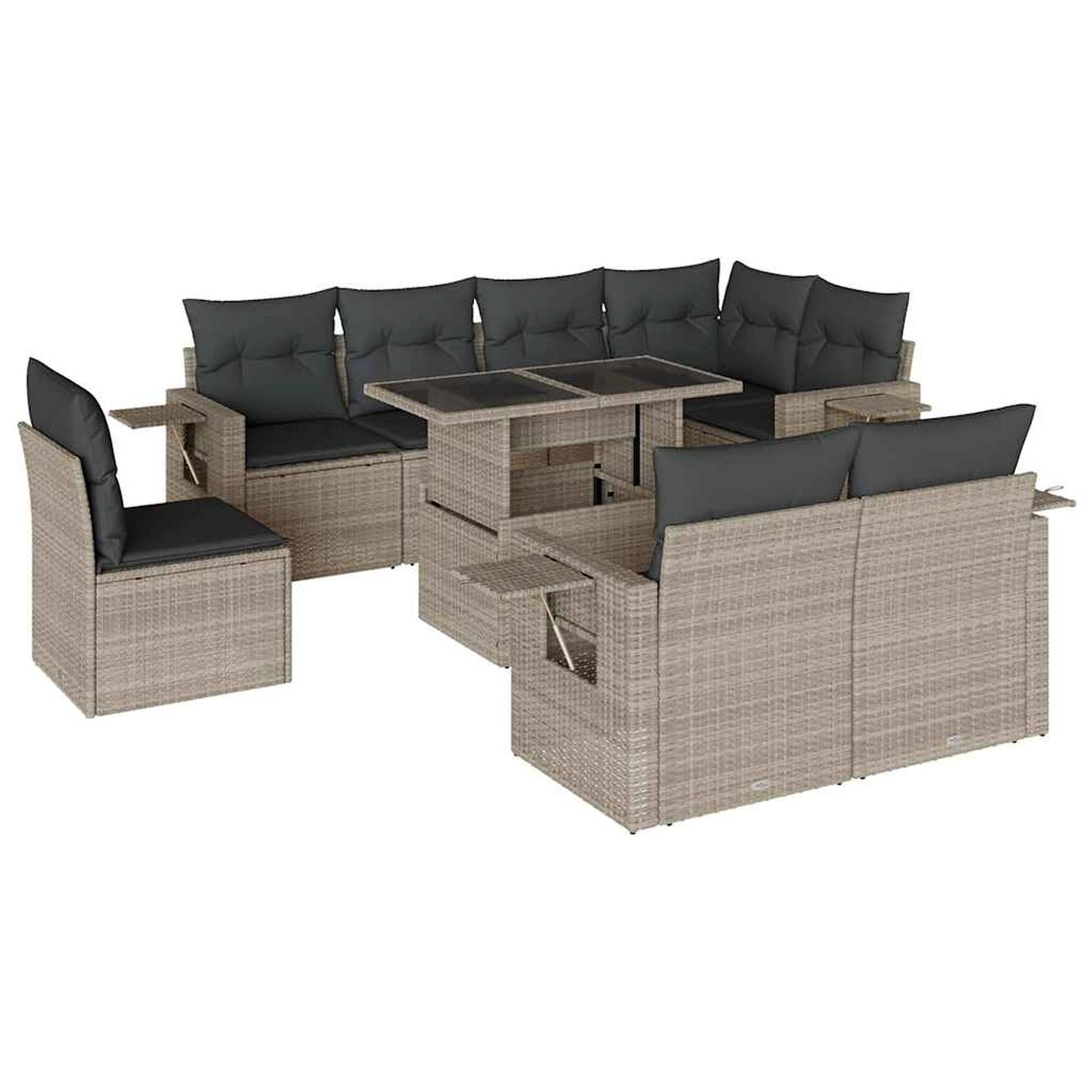 vidaXL 9-Tlg Garten-Sofagarnitur mit Kissen Hellgrau Poly Rattan 3268042 günstig online kaufen