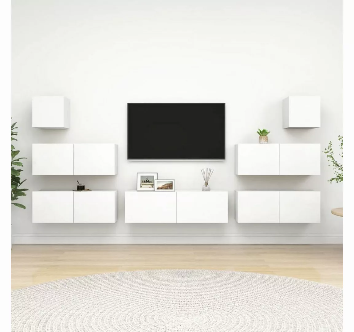 furnicato TV-Schrank 7-tlg. TV-Schrank-Set Weiß Holzwerkstoff günstig online kaufen