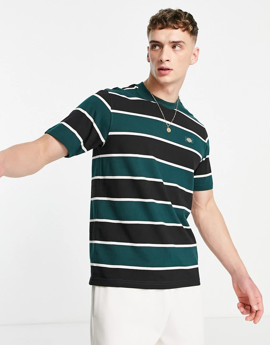 Dickies – Oakhaven – Gestreiftes T-Shirt in Grün/Schwarz günstig online kaufen