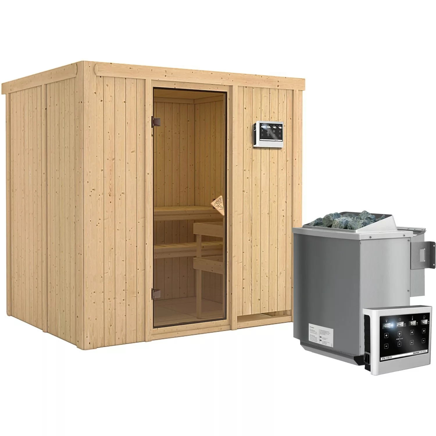 Karibu Sauna-Set Bjarne inkl. Bio-Edelstahl-Ofen 9 kW mit ext. Steuerung günstig online kaufen