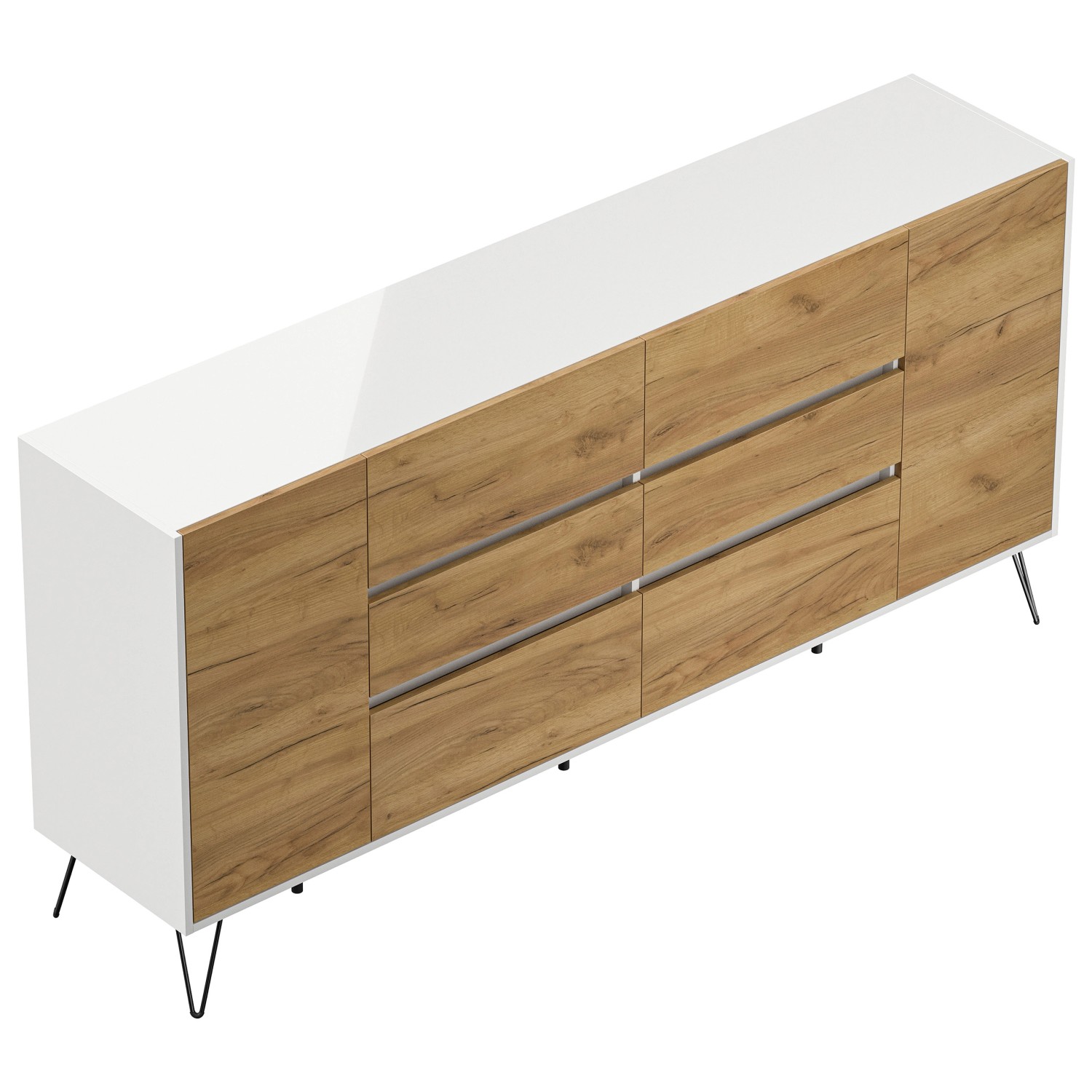 Posseik Sideboard Industrial R 6 Schubladen 2 Türen 200 cm Weiß Eiche Front günstig online kaufen