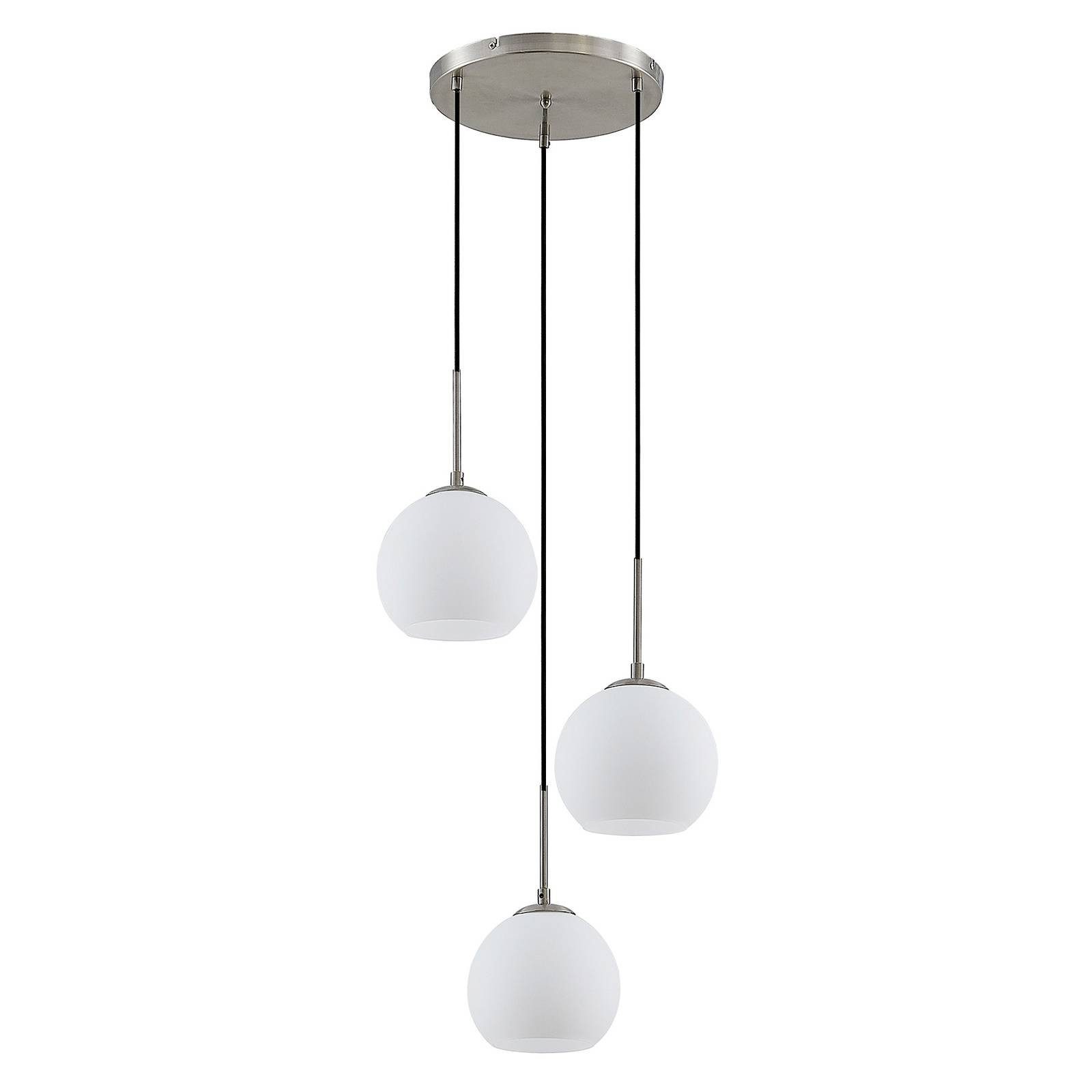 Lindby Hängelampe Jurian, Ø 32 cm, 3-flg., nickel/opal, Glas günstig online kaufen