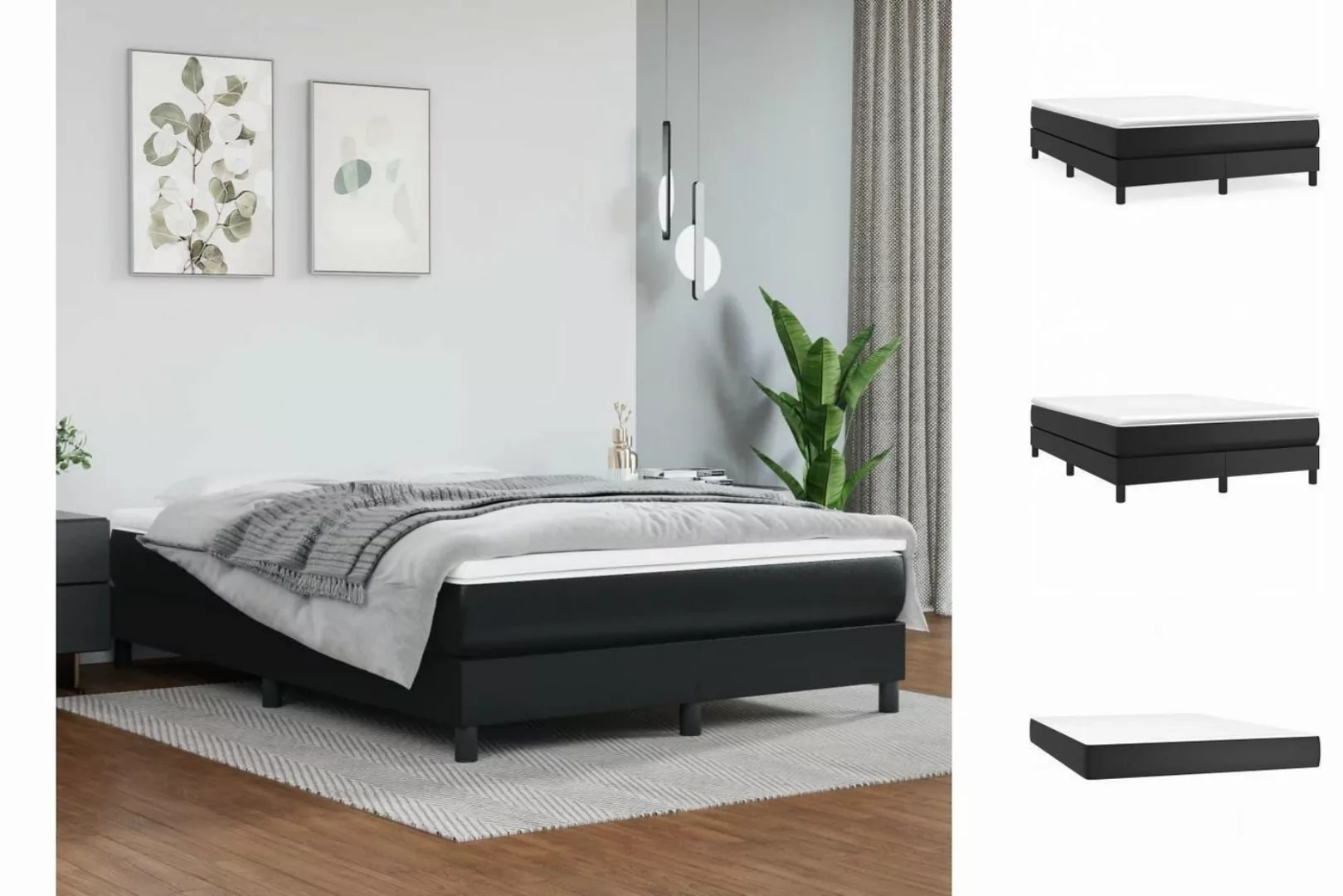 vidaXL Bettgestell Boxspringbett mit Matratze Schwarz 140x190 cm Kunstleder günstig online kaufen