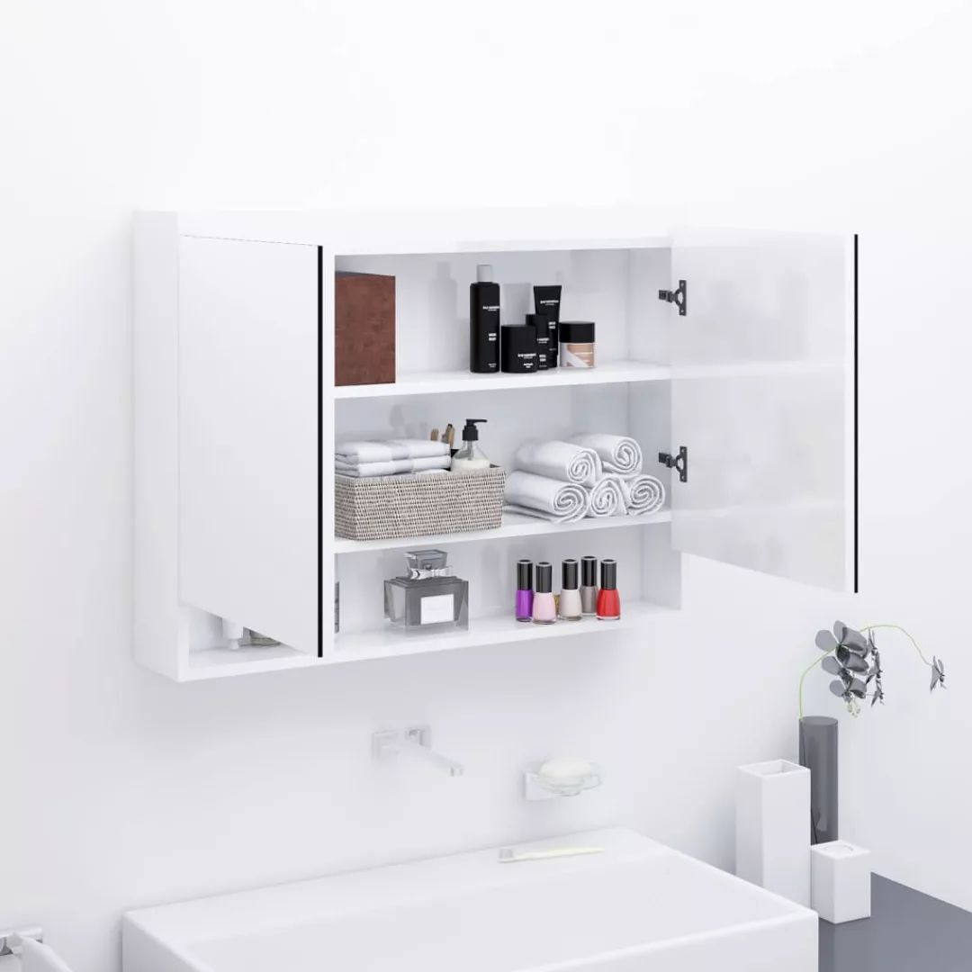 Bad-spiegelschrank 80x15x60 Cm Mdf Glenzendes Weiß günstig online kaufen