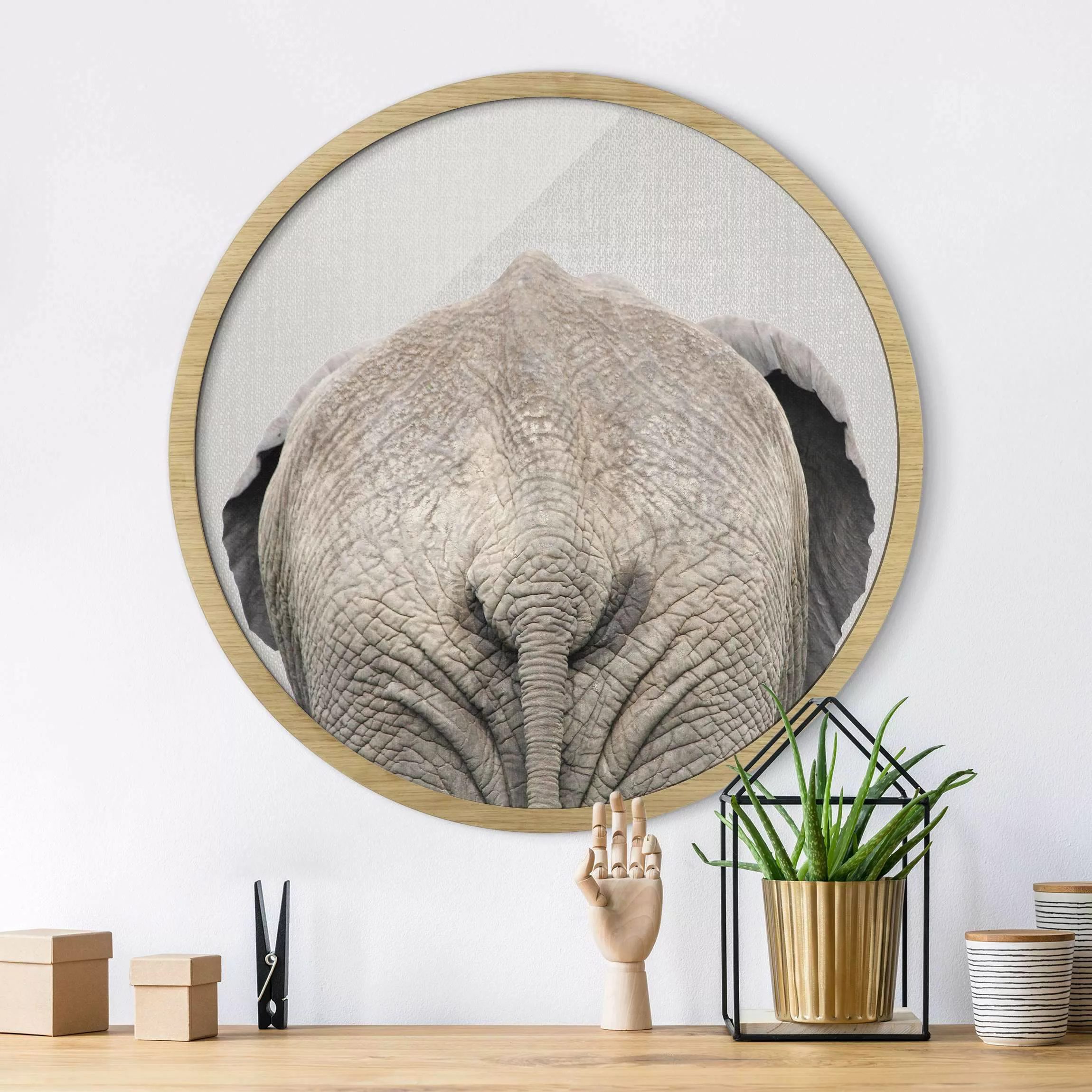 Rundes Gerahmtes Bild Elefant von hinten günstig online kaufen