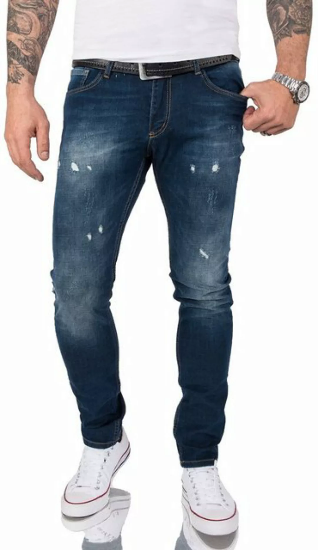 Gelverie Slim-fit-Jeans Herren Jeans Stonewashed Dunkelblau G-202 günstig online kaufen