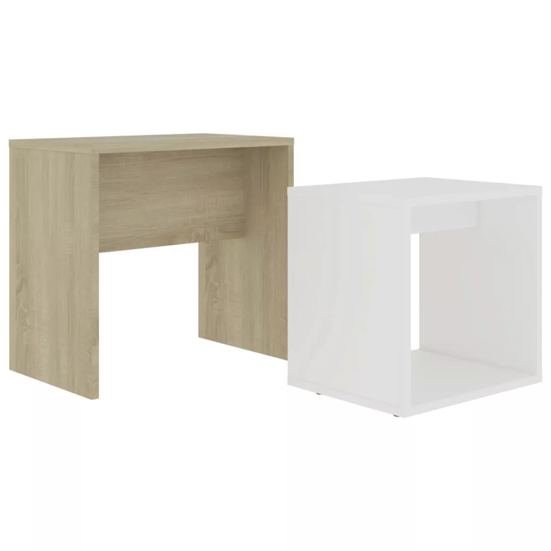 Couchtisch-set Weiß Sonoma-eiche 48 X 30 X 45 Cm Spanplatte günstig online kaufen