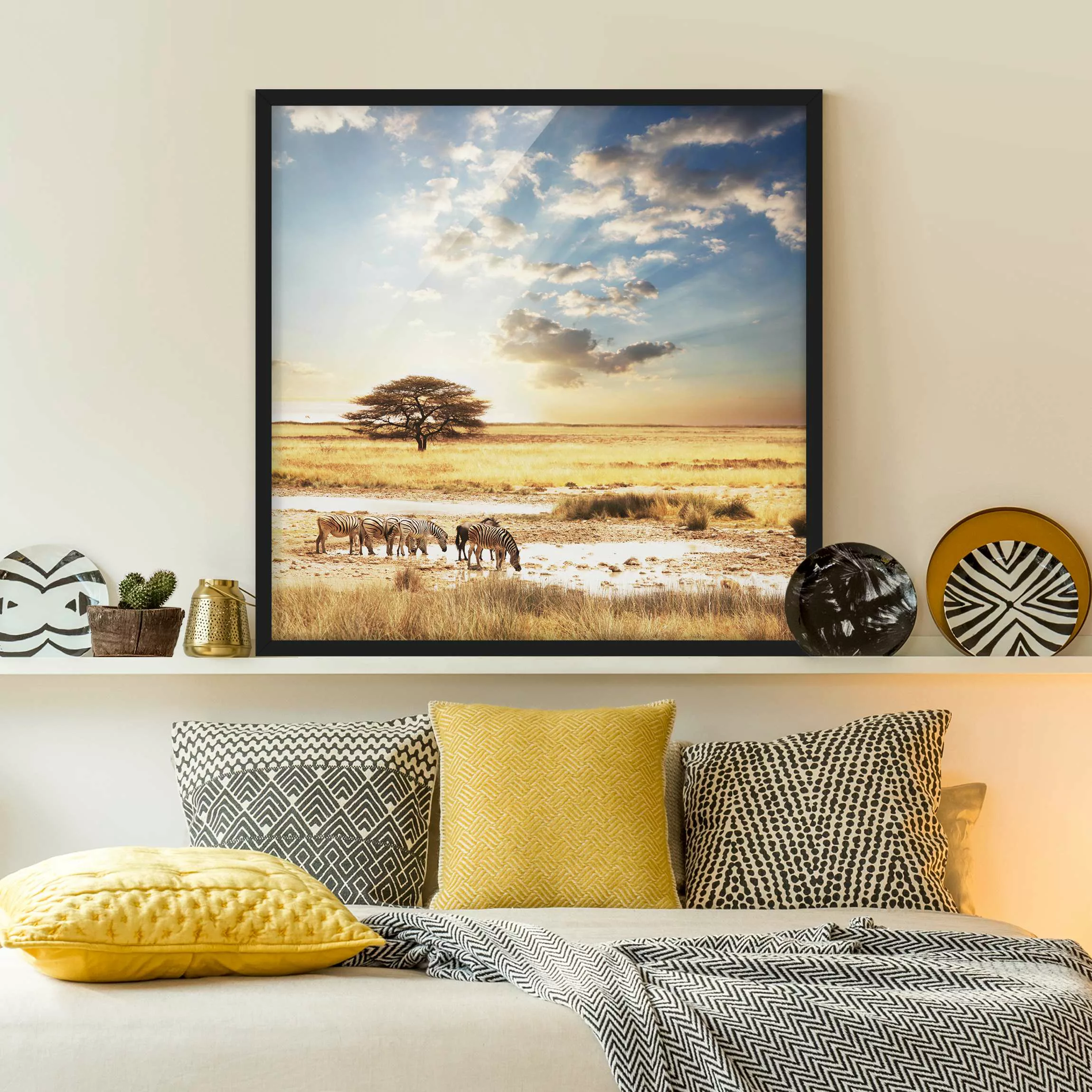 Bild mit Rahmen Natur & Landschaft - Quadrat Das Leben der Zebras günstig online kaufen