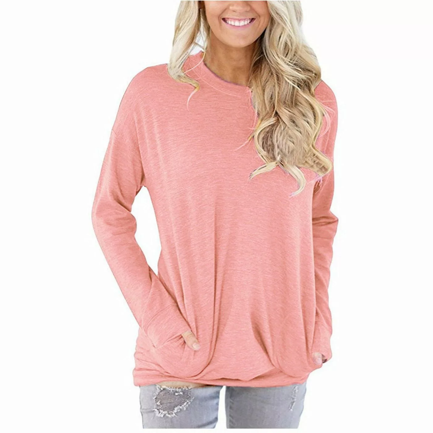 AUKUU Langarmshirt Stilvolles Damenmode T-Shirt - Trendy Rundhals Langarmsh günstig online kaufen